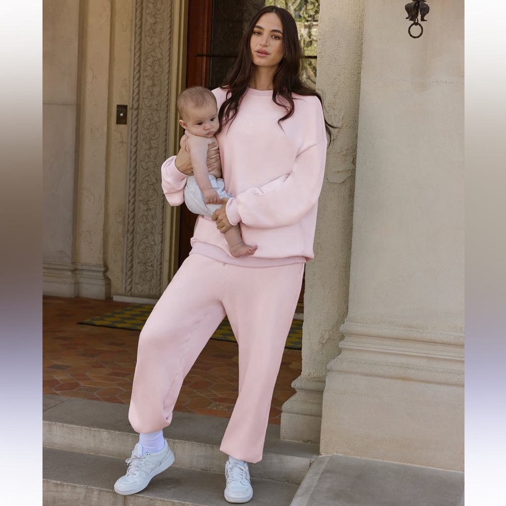 NWT BUMPSUIT Dusty Pink ‘MAMA’ Embroidered Terry Cotton Sweatpants, Size MEDIUM
